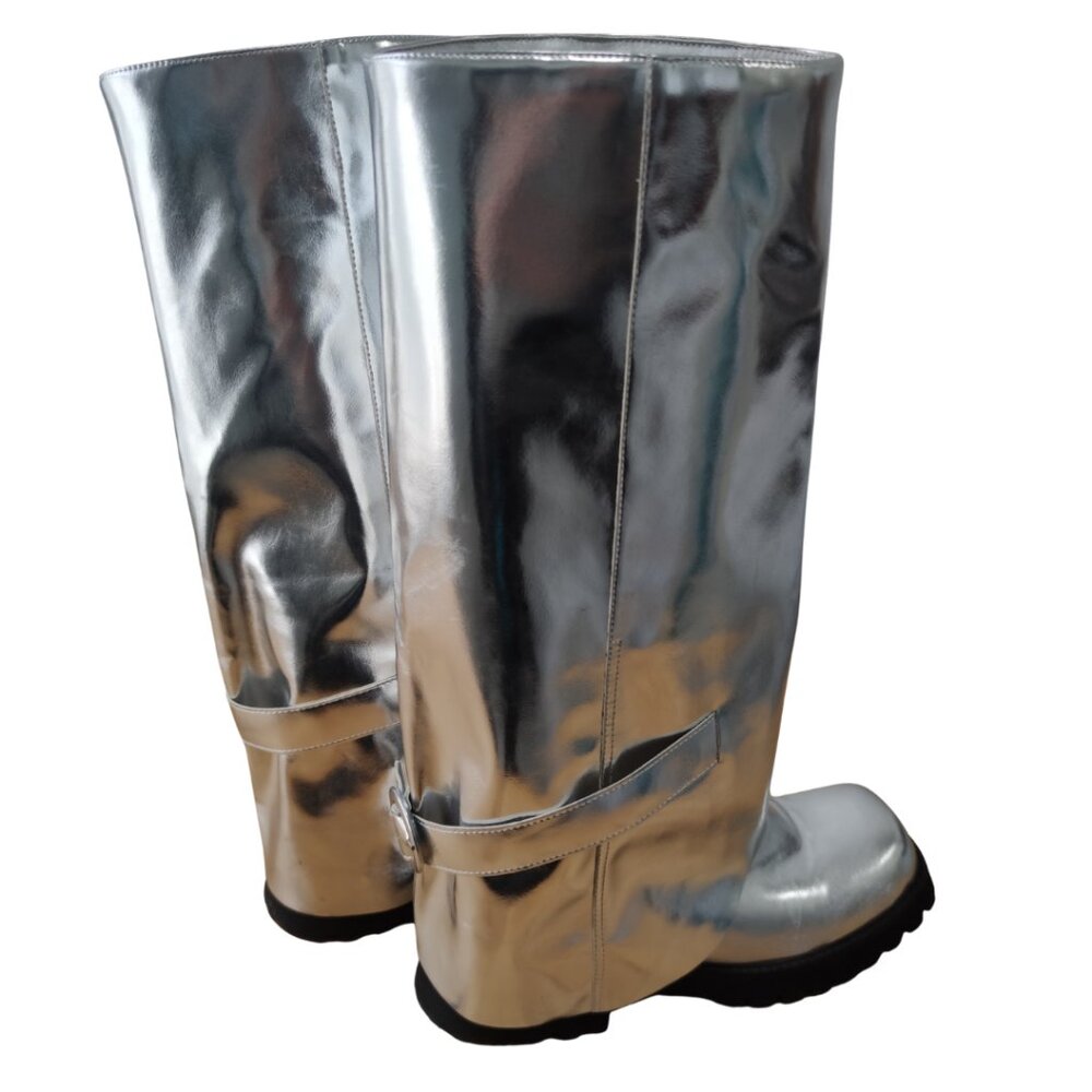 Metallic Silver Knee High Boots - Picture 5 of 10